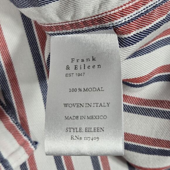 Frank & Eileen Eileen Button Down Shirt Women Small Modal Striped Blue Red Italy - Picture 8 of 12